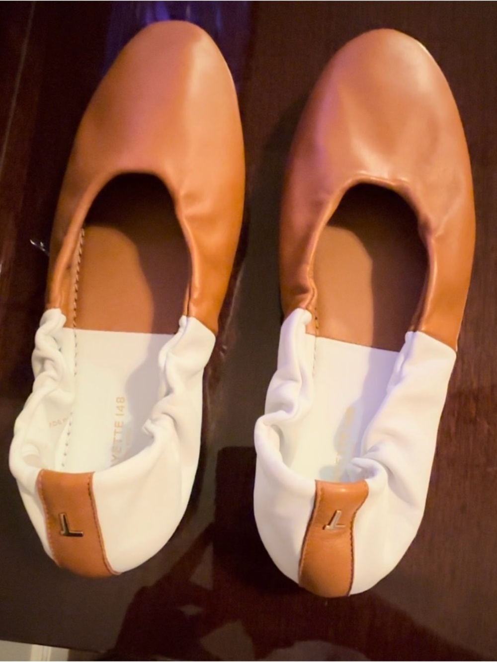 Lafayette 148 New York Two-Tone Tan and White Ballet Flats